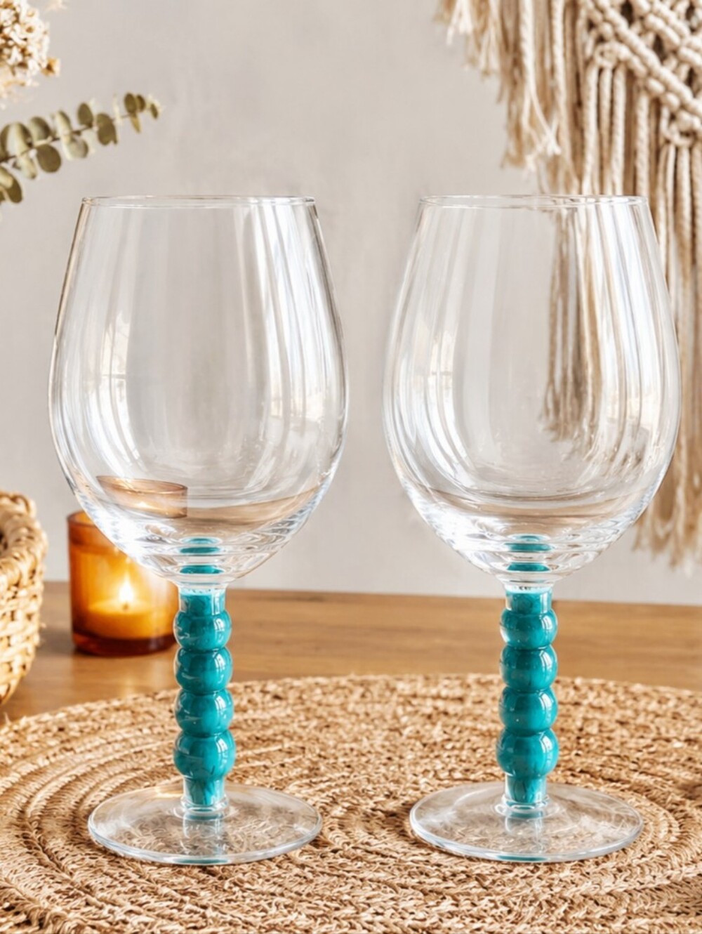 Turquoise Stem Bead-like Wine Glasses - Set of 2